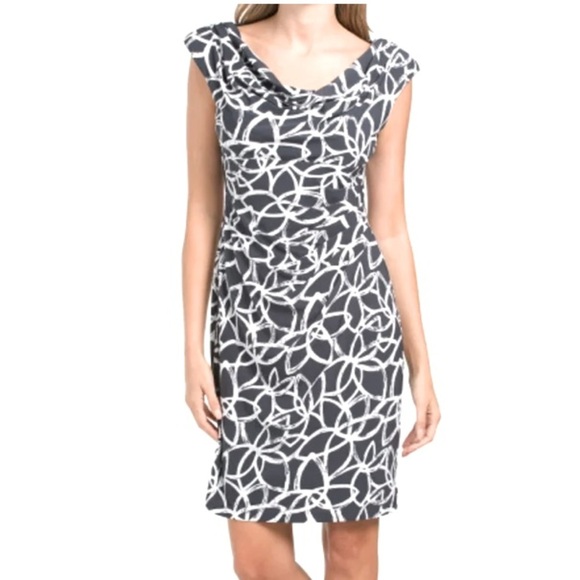 Anne Klein Women's Valerie Floral Print Cowl‎ Neck Mini Dress-Gray size M - Picture 1 of 8